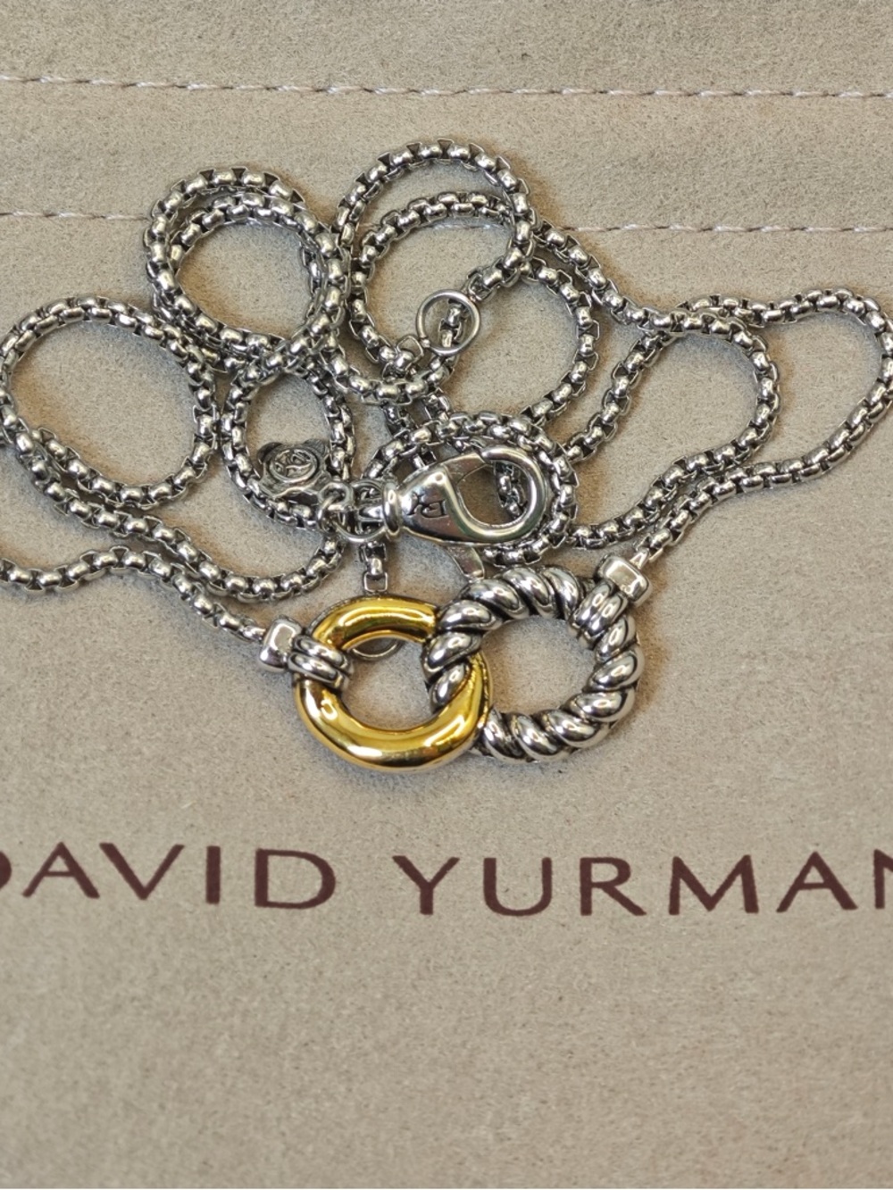 David Yurman Two-Ring Cable Pendant Necklace - Silver & Gold